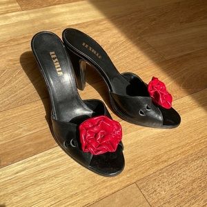 Le Silla peep toe heels with red rosette 37/US7 - Made in Italy